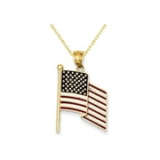 14K Yellow Gold Enameled Flag Pendant Necklace with Chain