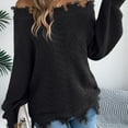thumbnail image 6 of Women's Openwork Knit Sweater Casual Long-Sleeved Off-The-Shoulder Top With Frayed Edges, 6 of 7