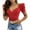 Red, variant on AherBiu Womens Tops Dressy Casual Low Cut Zip up Bubble Short Sleeve Blouse Ladies Elegant Shirts