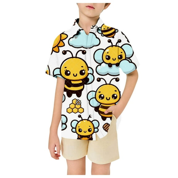 TOOYOU Boys Shirt Short Sleeves Cute And Interesting Print Fashion Shirts Top For Kids Size 5-6 Years Yellow