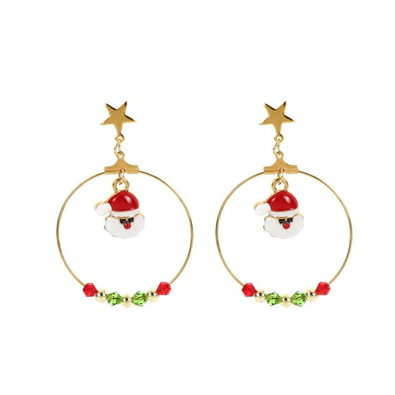 Santa Claus Big Round Dangle Statement Earrings Ball Lucky Star Drop Dangling Earring for Women Xmas Festive
