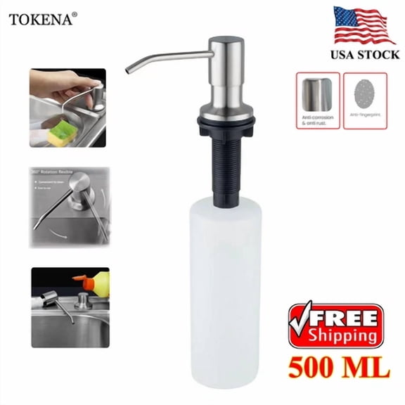 Soap Dispenser Stainless Steel For Kitchen Sink Brushed Nickel 500Ml Bottle Tube