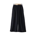 thumbnail image 2 of WULMLEO Women's Linen Wide Leg Pants Casual Summer Bottoms with Drawstring Black L, 2 of 4