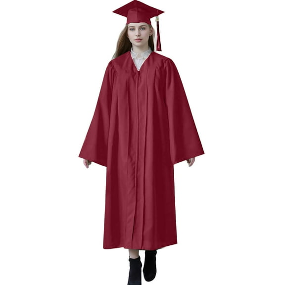 Lovskoo Women's Matte Graduation Gown Cap Tassel Set for College High School Graduates Burgundy
