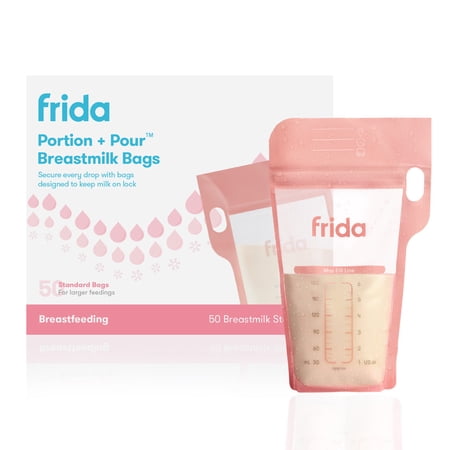 Frida Breastmilk Storage Bags, 50ct Standard Freeze & Thaw Milk Bags