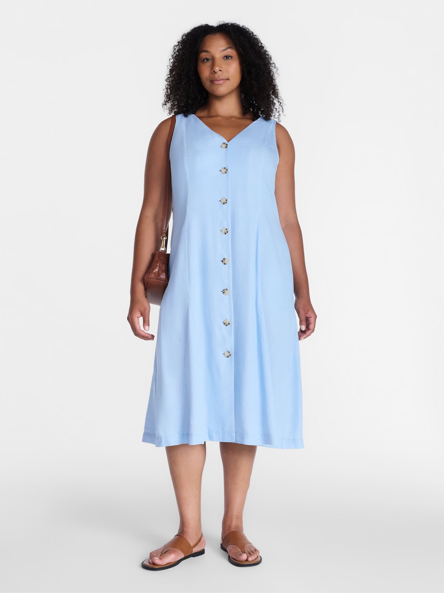 Time and Tru Women's Sleeveless Fit and Flare Midi Dress, Sizes XS-XXXL