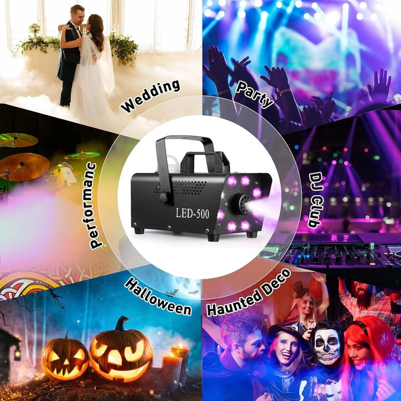 500W Fog Machine with 13 Color LED Lights & Wireless Remote, Smoke Machine for Halloween, Christmas, Parties, DJ Shows, Weddings