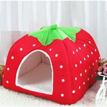 SugarBloom Strawberry Shaped Pet House, Cute Dog Cat Bed with Plush Interior, Soft Warm Kennel for Small Dogs Puppies Cats, Pet Supplies Home Decor,Red L