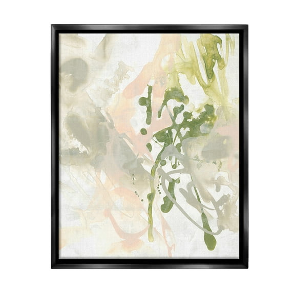 Stupell Industries Abstract Green & Beige Abstract Painting Black Floater Framed Canvas Art Print Wall Art, 17 x 21