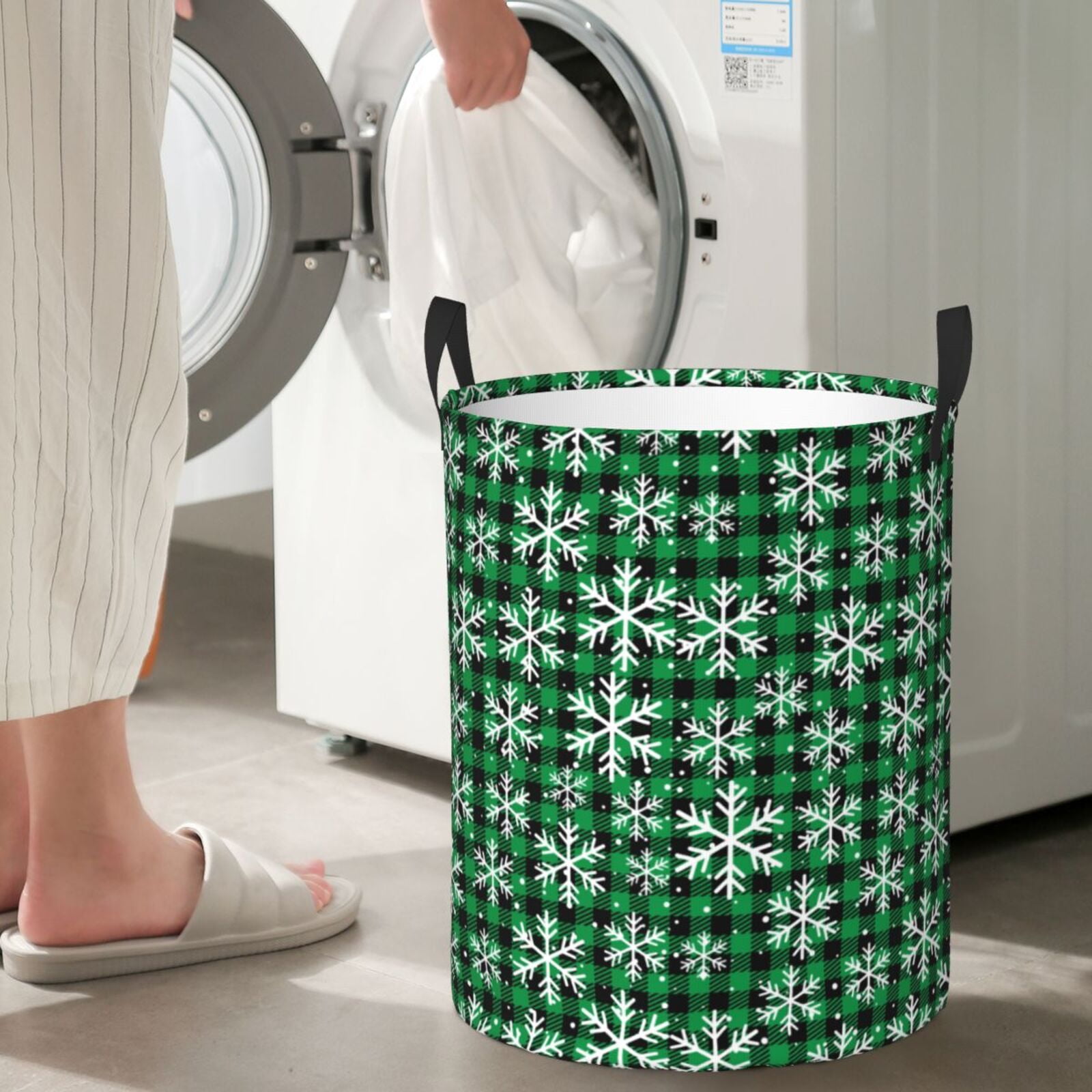 Large Laundry Basket with Handles - Christmas At Buffalo Plaid Kids Baby Dirty Clothes Laundry Hamper for Bedroom Aesthetic