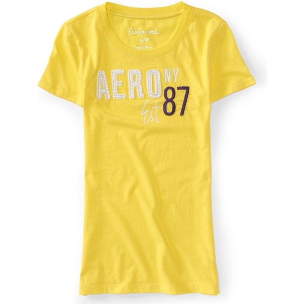 Camiseta Adornada Aeropostale Mujer Aero Ny Est. 87 Amarilla Extragrande