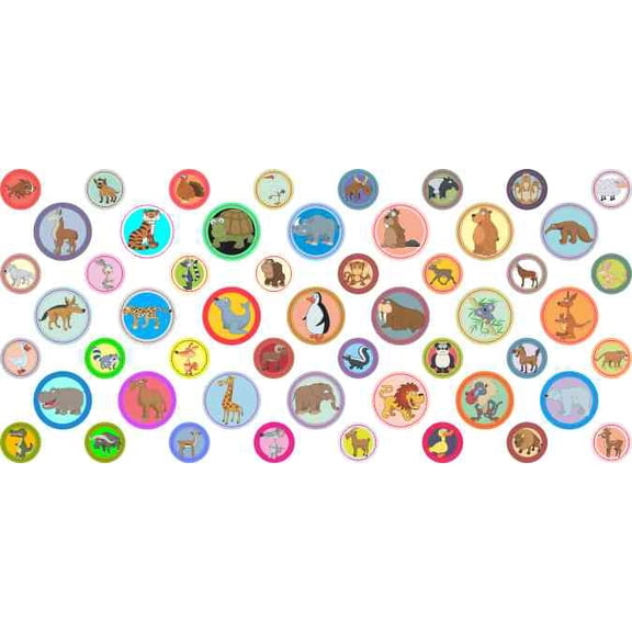 StickerTalk, Zoo Animal Camera Dots, 1 sheet of 53 stickers, 32 0.25 in. dia., 21 0.375 in. dia.