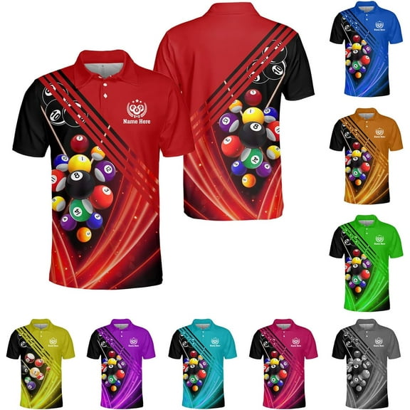 Personalized Billiard Polo Shirt Shirts Men Women Custom Name 3D Team Apparel Gift 8 Ball Pool S-5XL (Red, S)