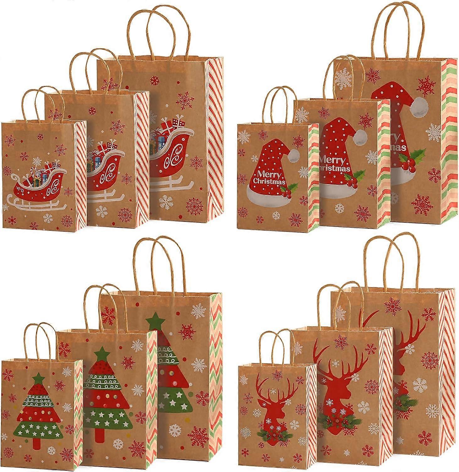 Bolsas De Regalo De Navidad, 40 Bolsas De Regalo De Papá Noel En 4 Tamaños Y 4 Diseños Con Cintas De Cordón Insertadas Y Etiquetas Para Envolver Las Festividades
