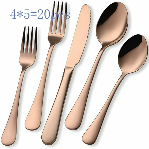 ACDANC Rose Gold Silverware Set,20 Piece Stainless Steel Flatware Cutlery Set for 4,Mirror Finish,Dishwasher Safe