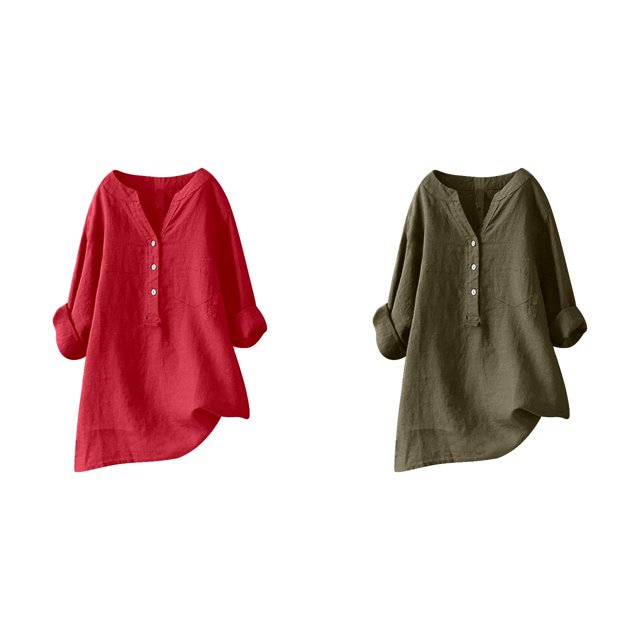 (2-Pack) Rinsvye Womens Solid Color Long Sleeve Mandarin Collar Blouse Women Clothing Timeless Design