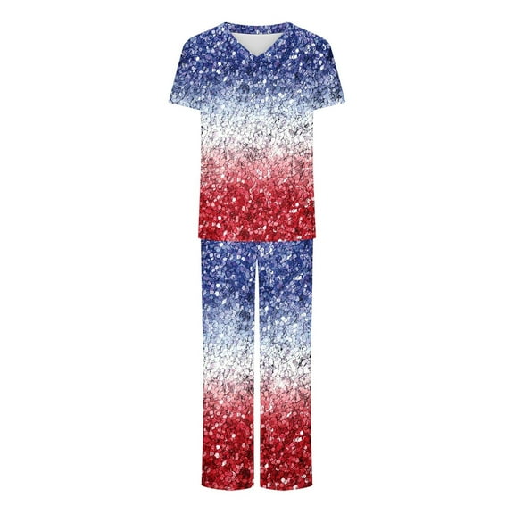 Aofany Womens Nursing Uniforms Sets Stretch V-Neck Top and Pant Scrub Set Loose Fit Healthcare Nursing Scrubs