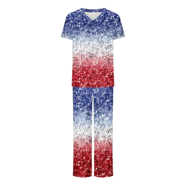 Ensemble de Blouses Médicales Dégradées pour Femmes Col en V Extensible et Pantalon Taille Élastique avec Multi-Poches Anti-Rides Doux Confort Manches Courtes Uniforme de Travail Infirmier Rouge