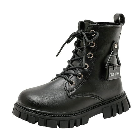 

Povozer Ankle Boots Kids Lace up Work Boot Girls Boots Riding Shoes Western Cowboy Boot(Black 4-4.5 Years)