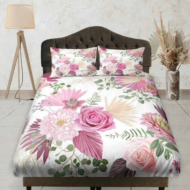 Sábana Ajustable Flores Rosas, Bolsillo Profundo, Estampados Florales, Estética Boho