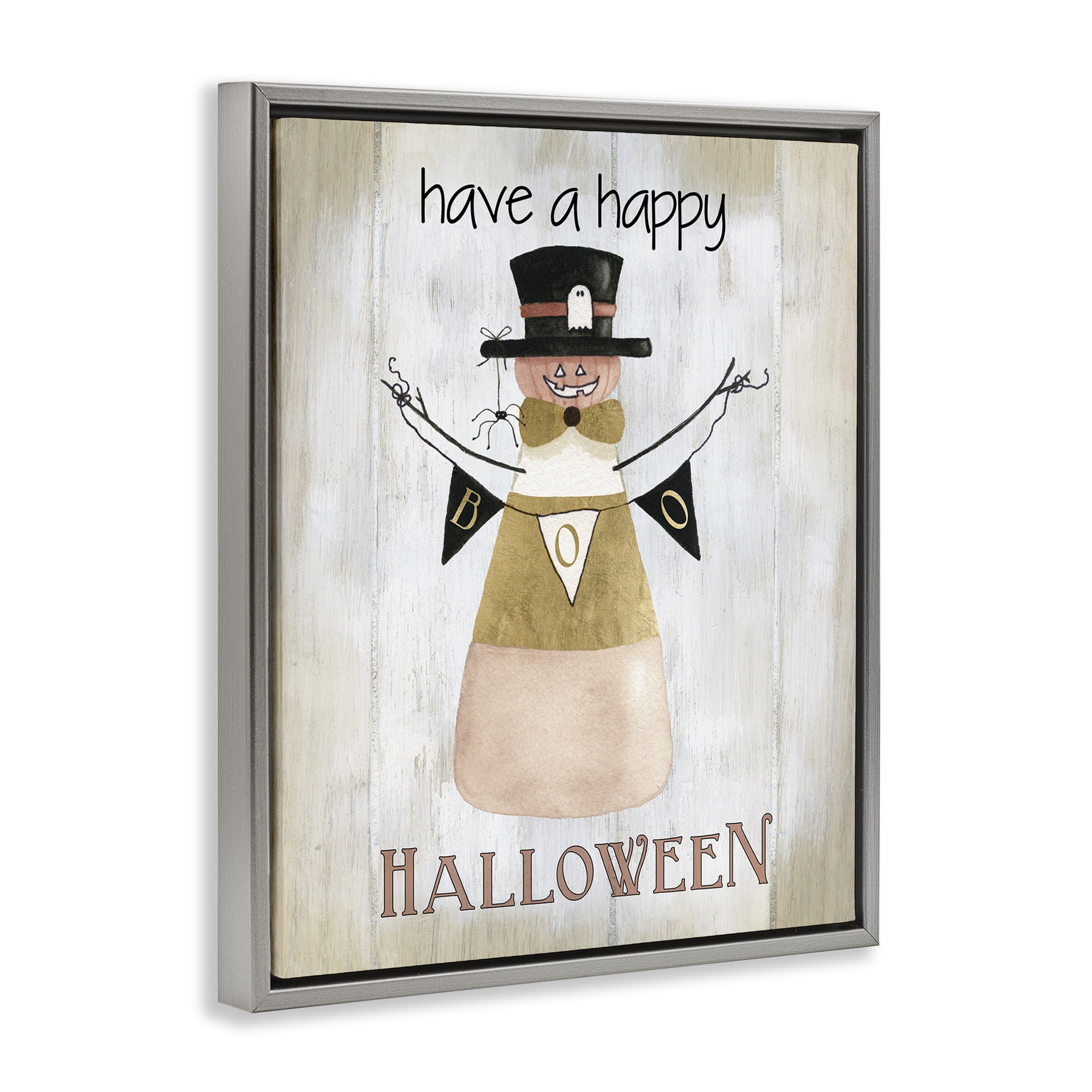 Stupell Industries Halloween Candy Corn Holiday Painting Gray Floater Framed Canvas Art Print Wall Art, 25 x 31