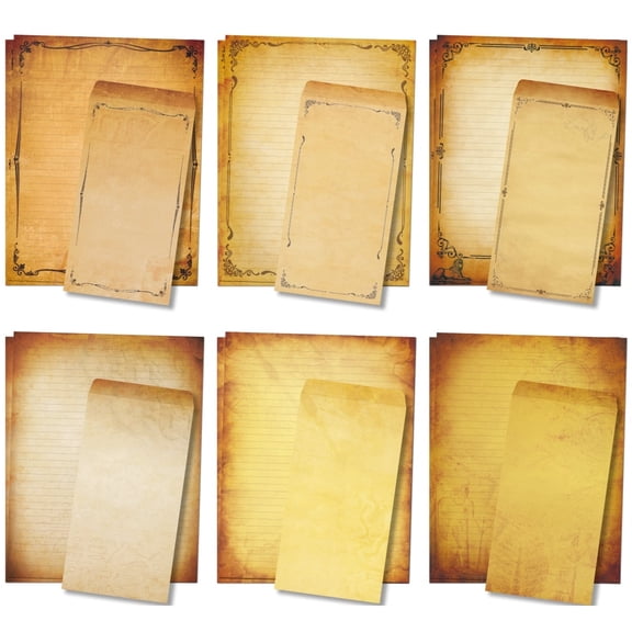 Anzon Mories 72 Pcs Stationery Set 8.5x11in (48 Sheets Writing Letter 24 Envelopes), Parchment Vintage Antique Old Looking Stationary Paper Lined