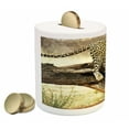 thumbnail image 2 of Safari Piggy Bank, Leopard on Tree Trunk Desert Plants Exotic Hunter Predator Big Cat Image, Ceramic Coin Bank Money Box for Cash Saving, 3.6" X 3.2", Yellow Green Brown, by Ambesonne, 2 of 4