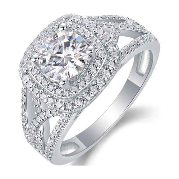 CKT S925 Sterling Silver Plated 18K White Gold Ring for Women 1 Carat Moissanite Fine Jewelry R13378