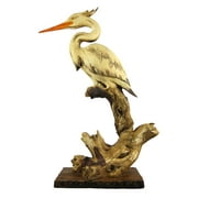 Driftwood Look White Heron Statue Egret Bird