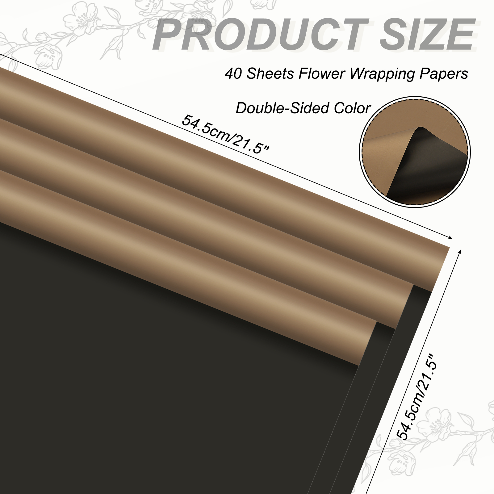 Uxcell 40 Sheets Flower Wrapping Paper, 21.5" x 21.5" Waterproof Floral Bouquet Wrapping Papers Florist Supplies for Wedding Party Gift Packaging DIY Crafts, Black/Brown