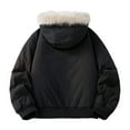 thumbnail image 3 of hlysgo Mens Winter Quilted Lined Coats Warm Zip up Insulated Puffer Jacket with Faux Fur Hood Men's Winter Coat Thermal Outdoor Outerwear Black L, 3 of 5