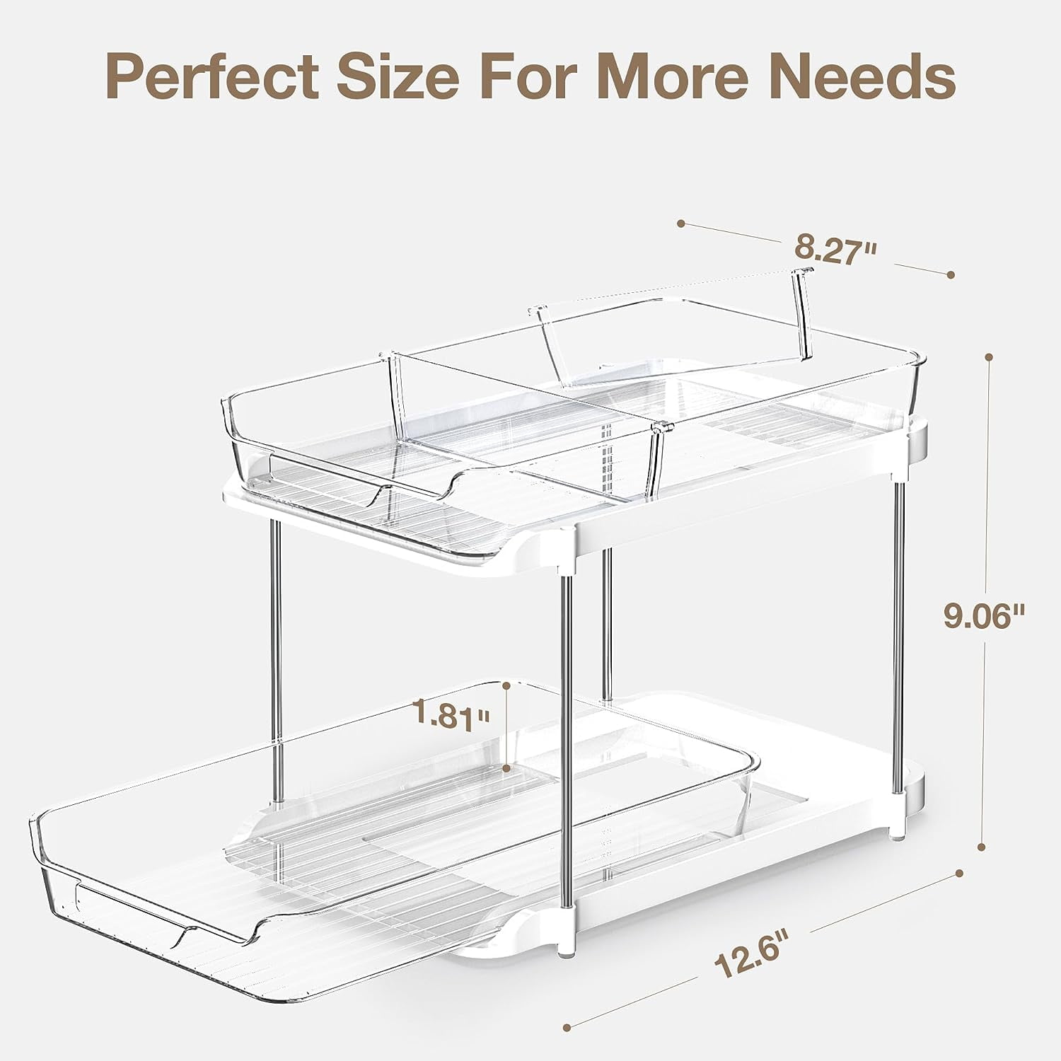 Clear Under Sink Organizers, Delamu 2-Tier Sliding Drawer Under the Counter Bathroom Storage with Divider Stackable, 1 Pack