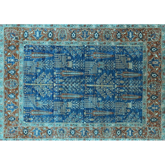 Ahgly Company Indoor Rectangle Oriental Light Blue Industrial Area Rugs, 7' x 9'