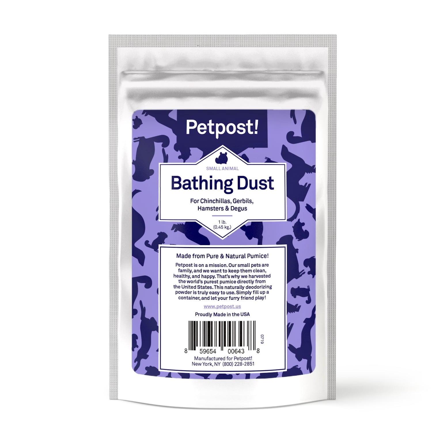 Petpost Chinchilla Bath Dust - Pure Pumice Cleansing Powder for Chinchillas, Hamsters, Gerbils & Degus - Natural Small-Animal Care from the Andes - 1 lb