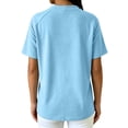 thumbnail image 4 of Kinrui Short Sleeve Sweatshirts for Women Casual Crew Neck Button Pullover Tops Lightweight Solid Color Sweater Shirts Blue L, 4 of 6