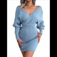 thumbnail image 2 of Vestido Mini de Punto Cruzado de Larga con de Murciélago para Cóctel para Mujer Azul S, 2 of 9