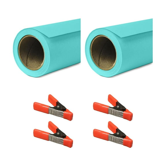 Savage 53"x36' Widetone Seamless Background Paper, Baby Blue, 2-Pack, Bundle with 4x 1-1/4x1" Steel Spring Orange Clamp