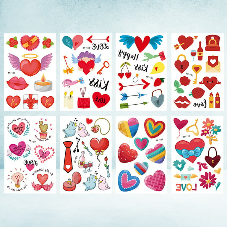 Nuolux 16 Sheets Cartoon Heart Shape Love Stickers Kids Temporary Sticker Valentine Day Body Art Decors Waterproof Sticker for Kids Child