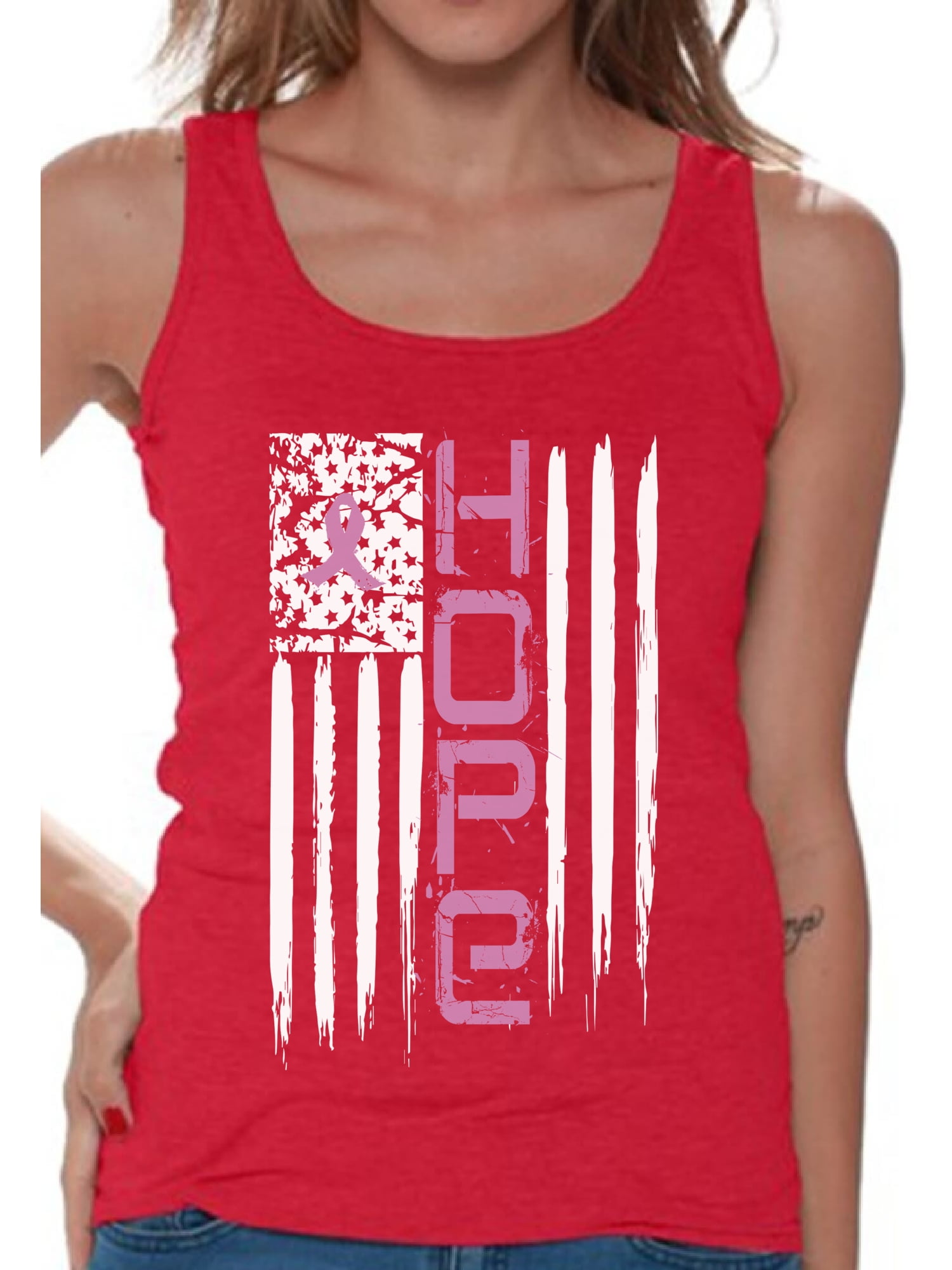 Breast Cancer Pink Ribbon USA American Flag Awareness Month Supporter Mens Tank 