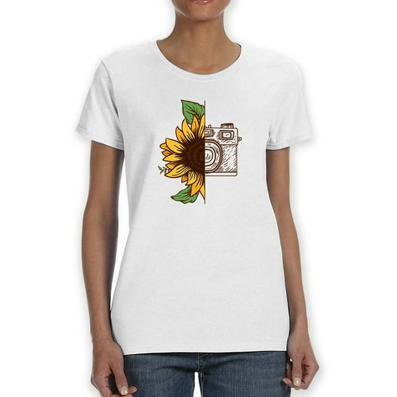 Camera And Sunflower T-Shirt Women -Smartprints Designs, Female Large