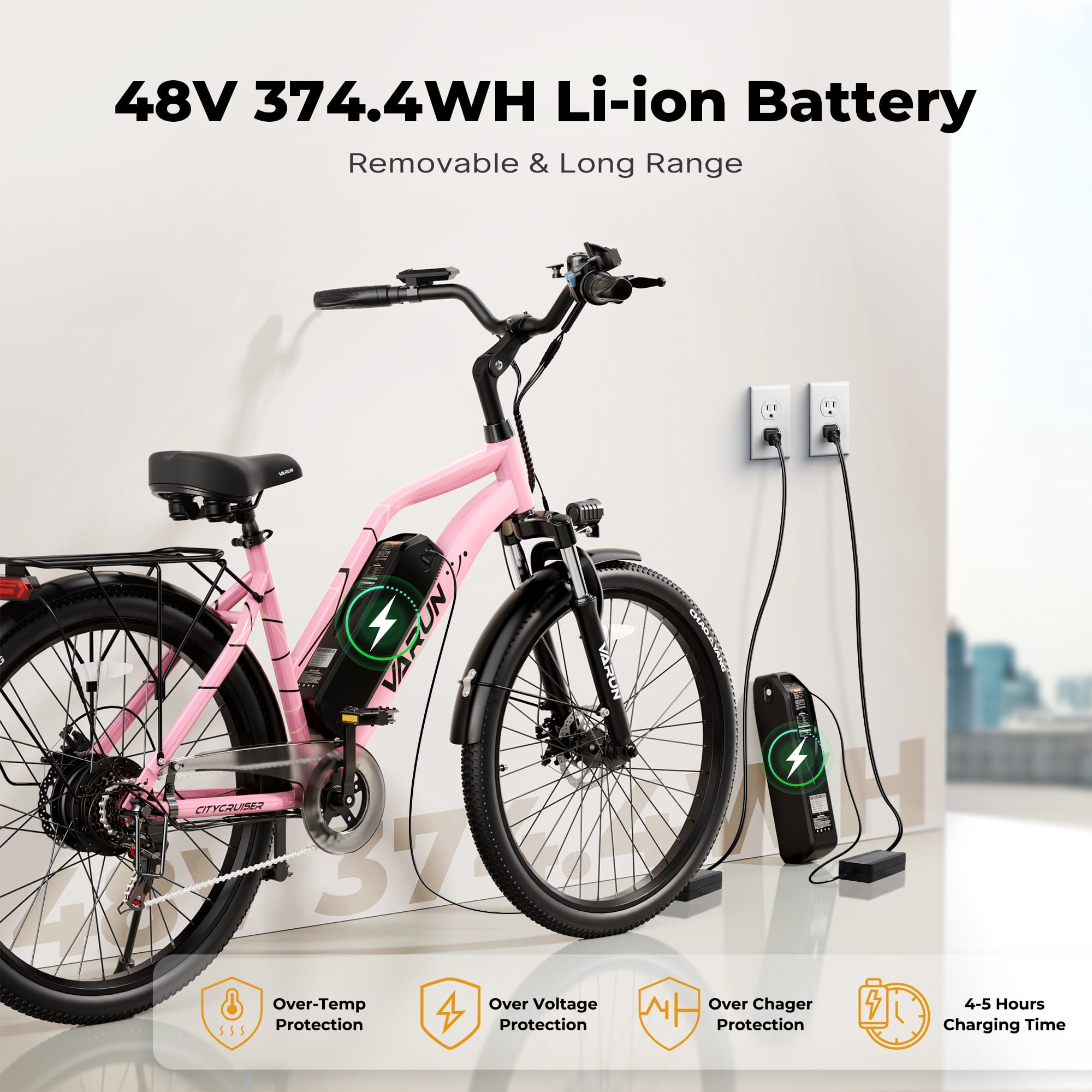 Electric Bike, 24" EBike with 750W Peak Motor, 48V 374.4Wh Removable Battery, 20+MPH, 7-Speed Gears, Includes Bike Pump, Phone Holder & Bike Lock - Electric Bicycle for Adults, UL2849