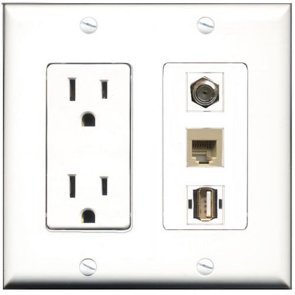 RiteAV - 15 Amp Power Outlet 1 Port Coax 1 Port USB A-A 1 Port Phone Beige Decorative Wall Plate