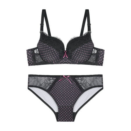 

Unique Bargains Women s 2 Piece Lace Polka Dots Matching Bras and Panty Set