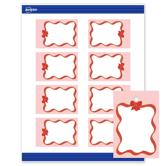 Avery Tags, 2" x 3", Gold-Pink Bow, Matte, 80total