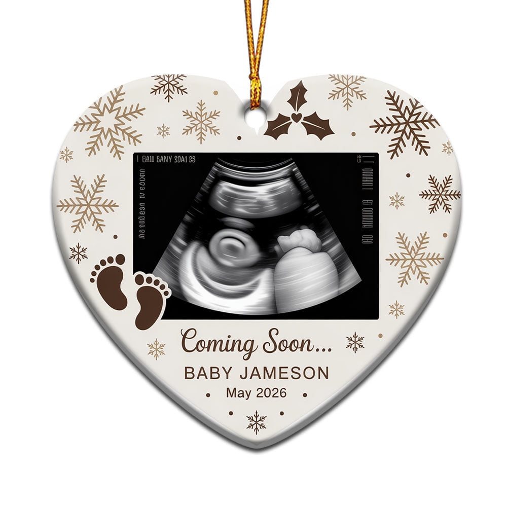 Baby Coming Soon Ceramic Christmas Ornament, Bump's First Xmas, Pregnancy Announcement Gift, Heart Christmas Ornament, Ceramic Christmas Ornament