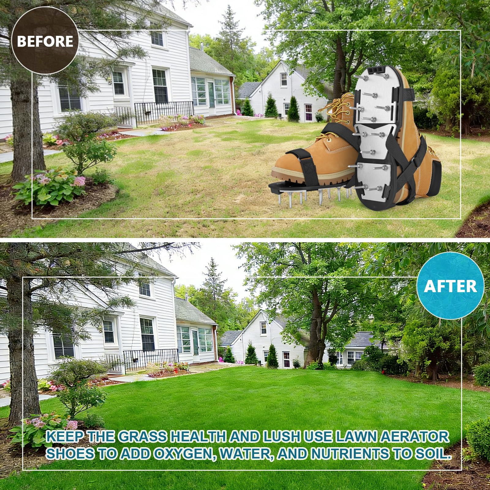Lawn Aerator Shoes For Grass - Pre-assembled Soil Yard Tool Aerating Patio Garden  Black Small