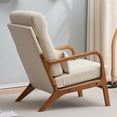 thumbnail image 3 of Tcbosik Upholstered Lounge Chair, Beige Linen Fabric Accent Armchair with High Back, Solid Wood Frame & Waist Pillow, Ergonomic Leisure Seat for Living Space, 3 of 9
