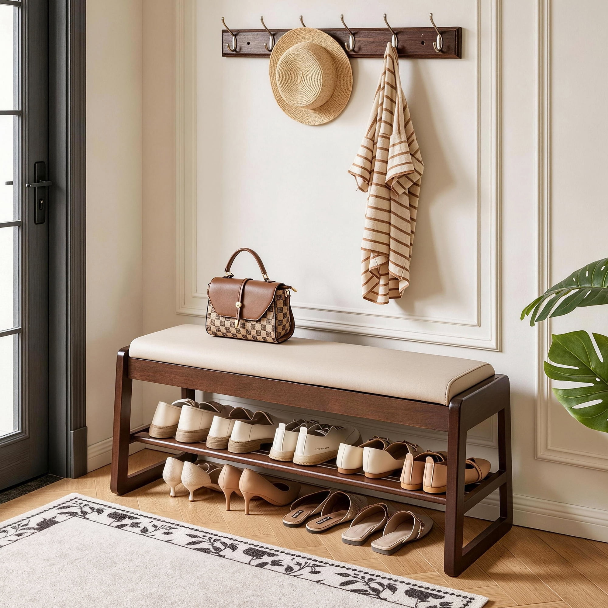 Solid Wood Shoe Bench with Lift-Top Storage 31.5 Inch Entryway Hallway Organizer for Front Door Bedroom
