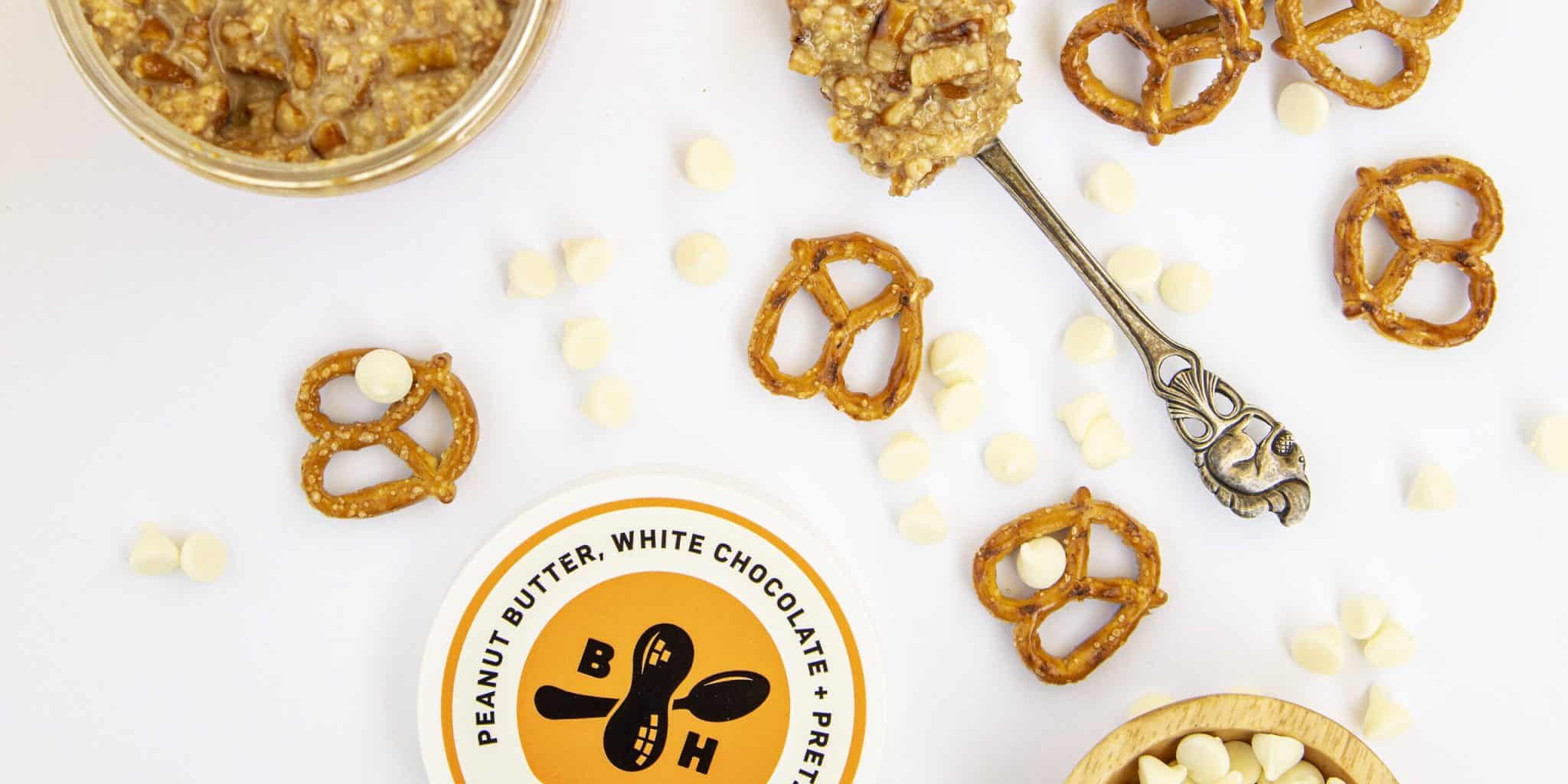 (2 pack) B Happy Peanut Butter, All Natural, Dream Big - White Chocolate and Pretzel, Snacking Butter 12 oz