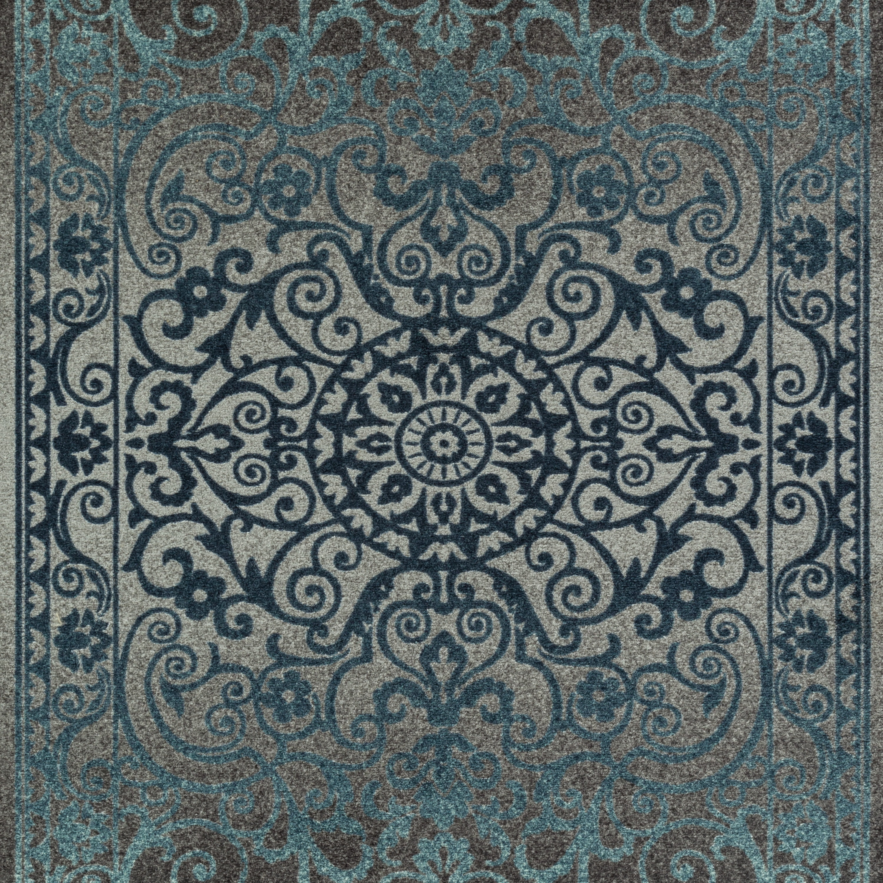 Maples Rugs - A - Pelham Medallion Washable Indoor Runner Rugs, 1'8 x 5', Charcoal/Blue